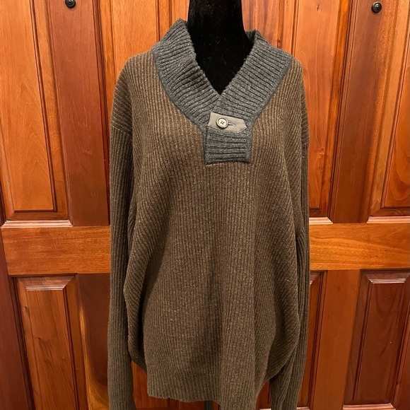 Lands’ End V-Neck Merino Wool Pullover Sweater Mens V-neck Sz XL 46-48 Ribbed - Picture 1 of 8